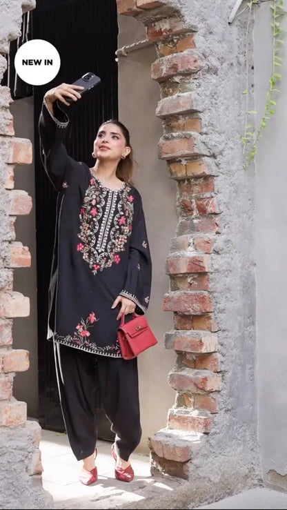 Black Rayon Kurta with Farshi Salwar Set