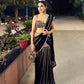 Black & Red Ready-to-Wear Mirror Work Faux Georgette Saree Set