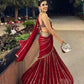 Black & Red Ready-to-Wear Mirror Work Faux Georgette Saree Set
