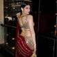 Black & Red Ready-to-Wear Mirror Work Faux Georgette Saree Set