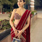 Black & Red Ready-to-Wear Mirror Work Faux Georgette Saree Set