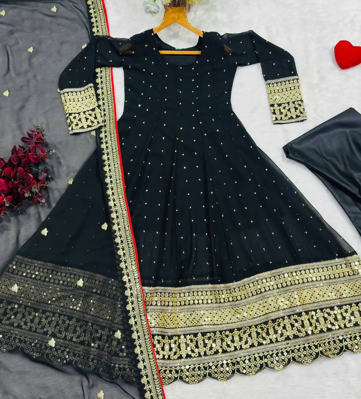 Black Sequin Scallop Anarkali
