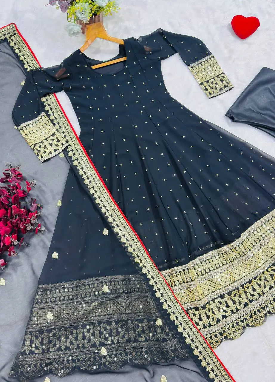 Black Sequin Scallop Anarkali