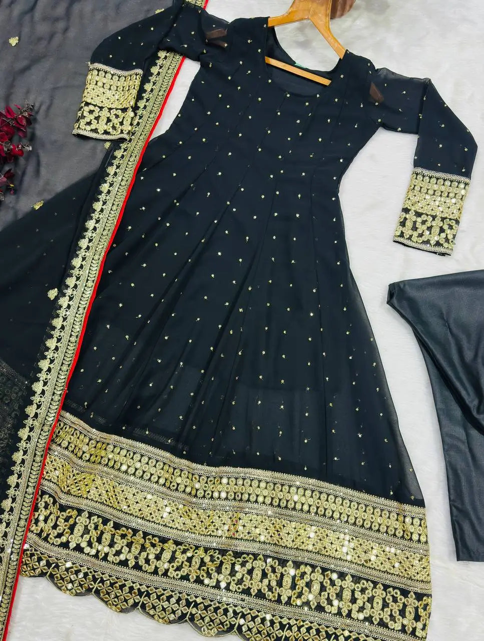 Black Sequin Scallop Anarkali