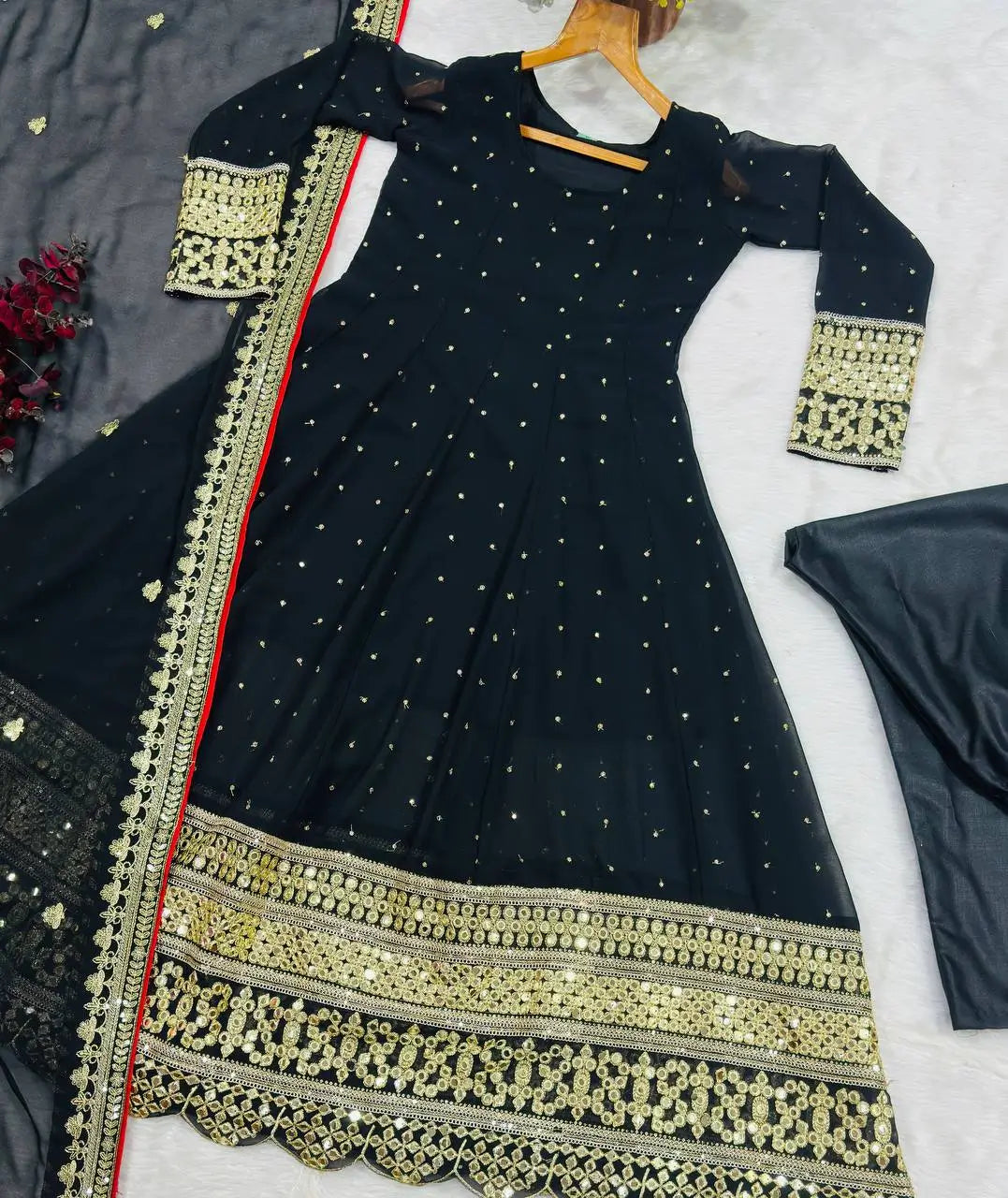 Black Sequin Scallop Anarkali