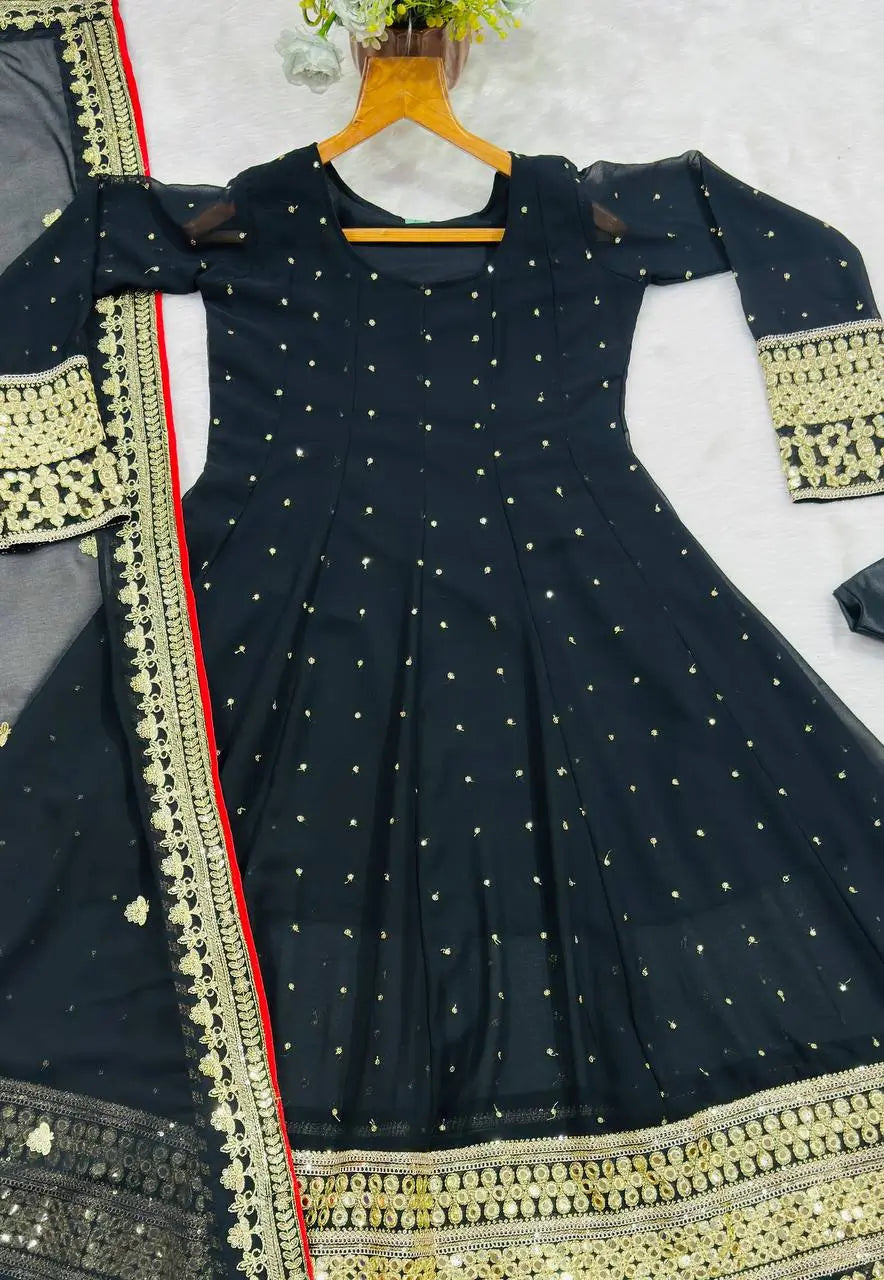 Black Sequin Scallop Anarkali