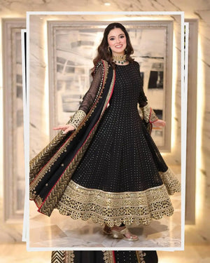 Black Sequin Scallop Anarkali