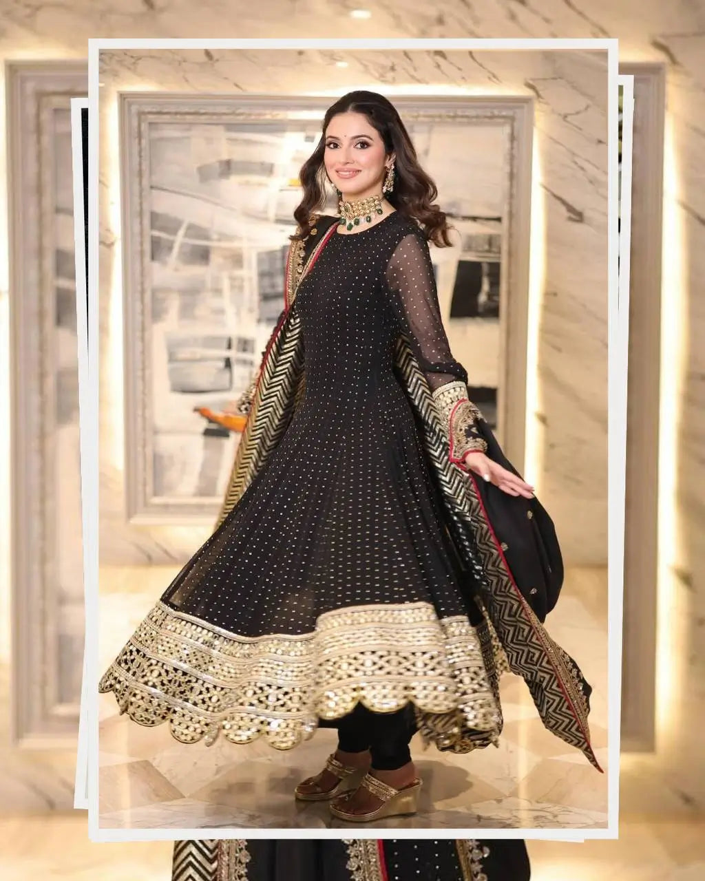 Black Sequin Scallop Anarkali