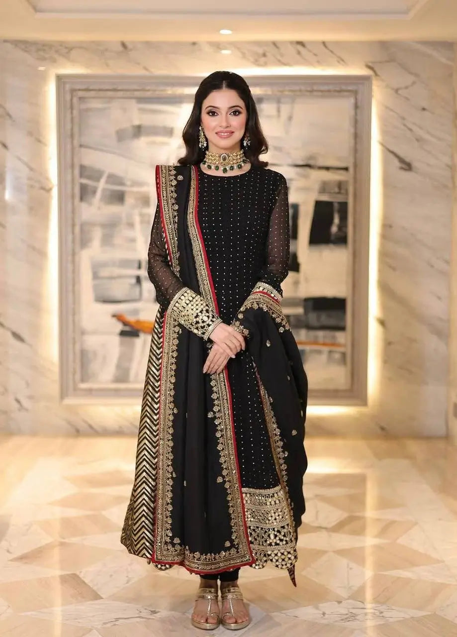 Black Sequin Scallop Anarkali