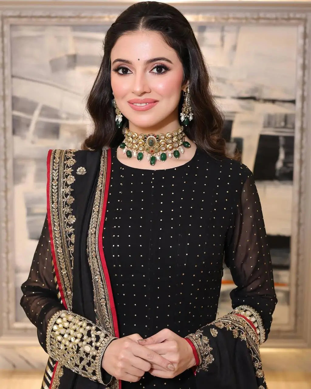 Black Sequin Scallop Anarkali