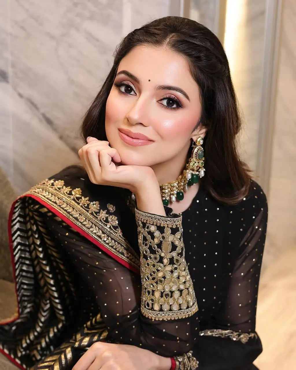 Black Sequin Scallop Anarkali