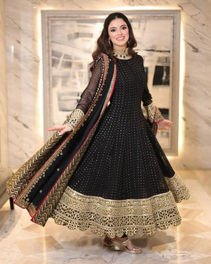 Black Sequin Scallop Anarkali