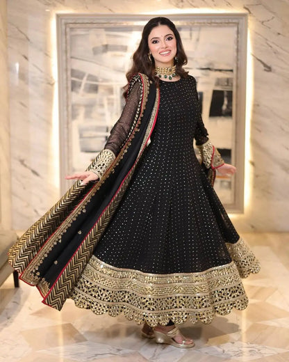 Black Sequin Scallop Anarkali