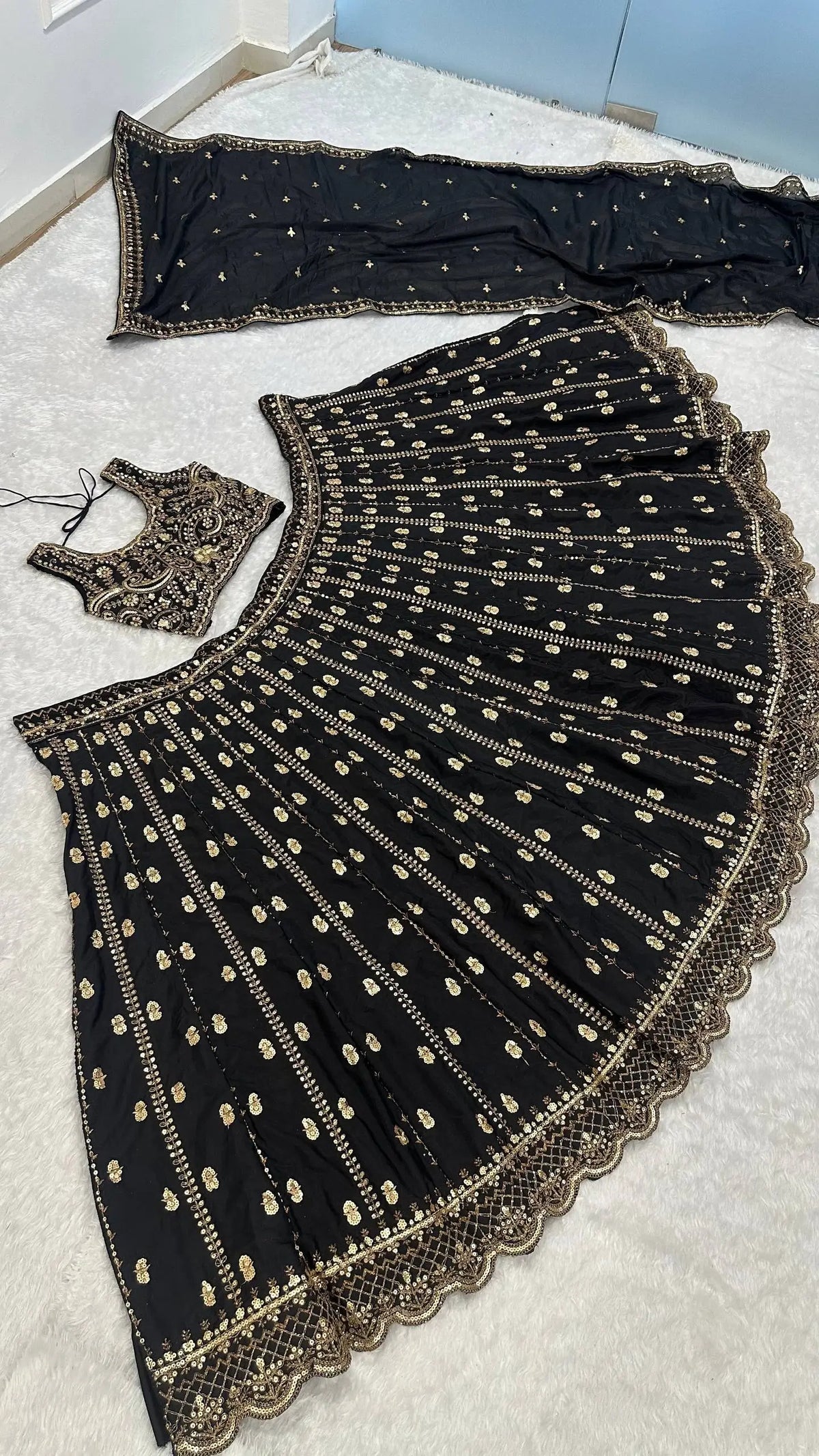Black Sequin Zari Lehenga Set