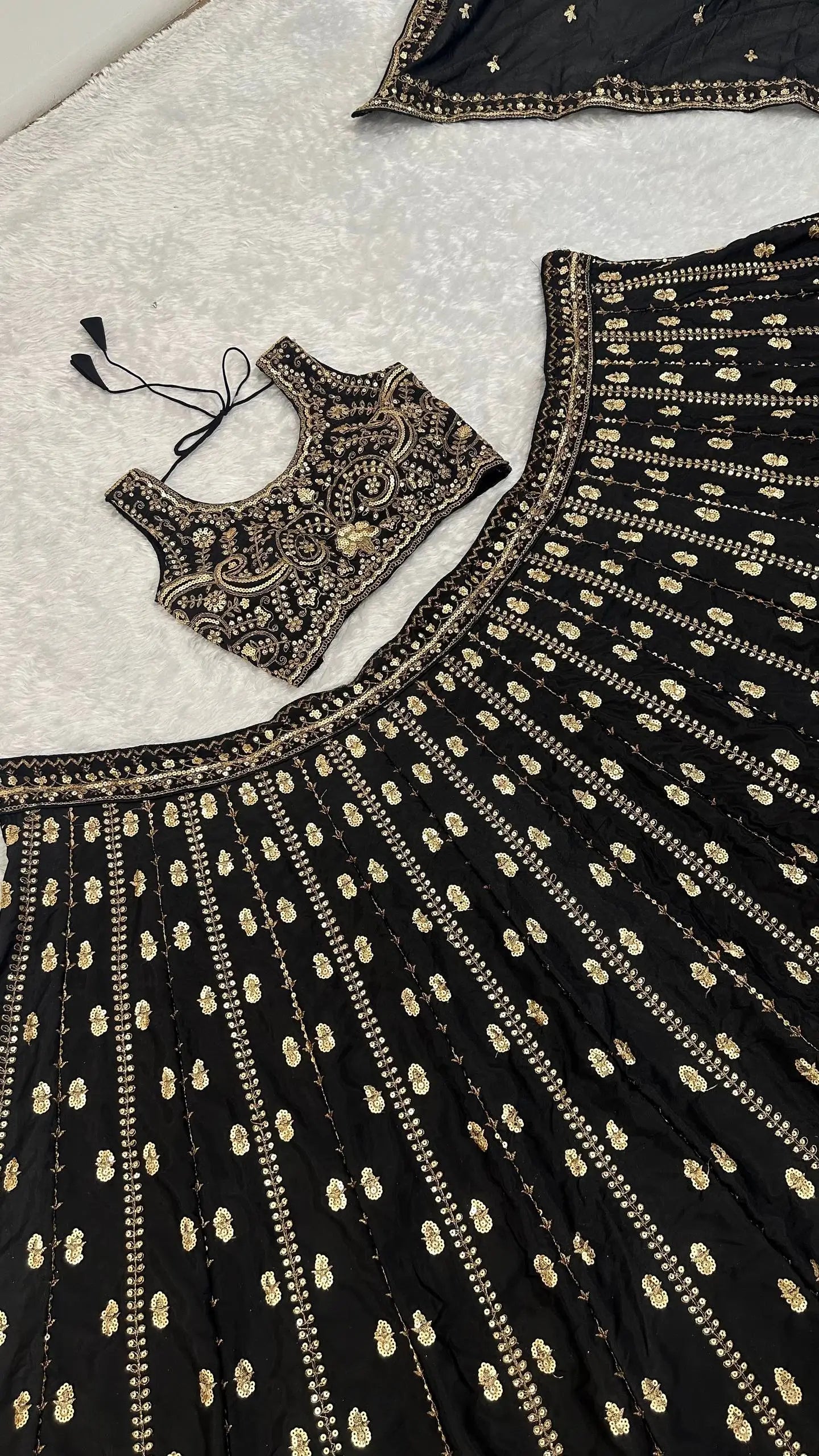 Black Sequin Zari Lehenga Set