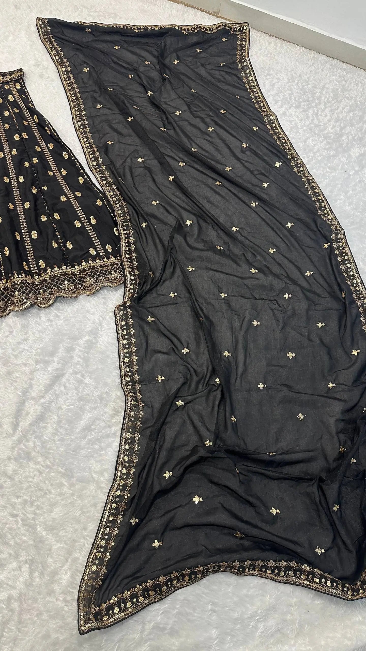 Black Sequin Zari Lehenga Set