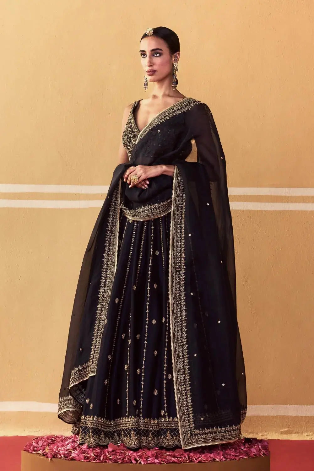 Black Sequin Zari Lehenga Set