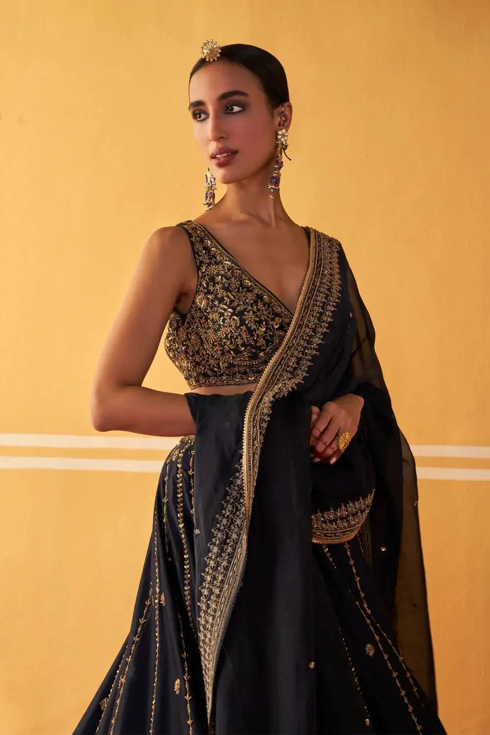 Black Sequin Zari Lehenga Set