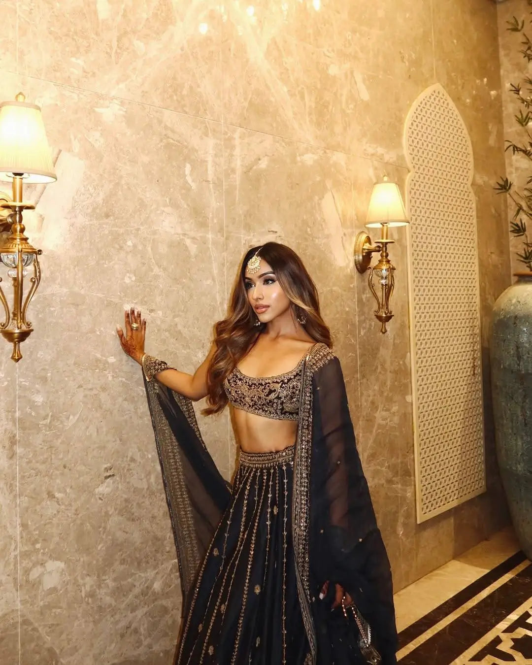Black Sequin Zari Lehenga Set