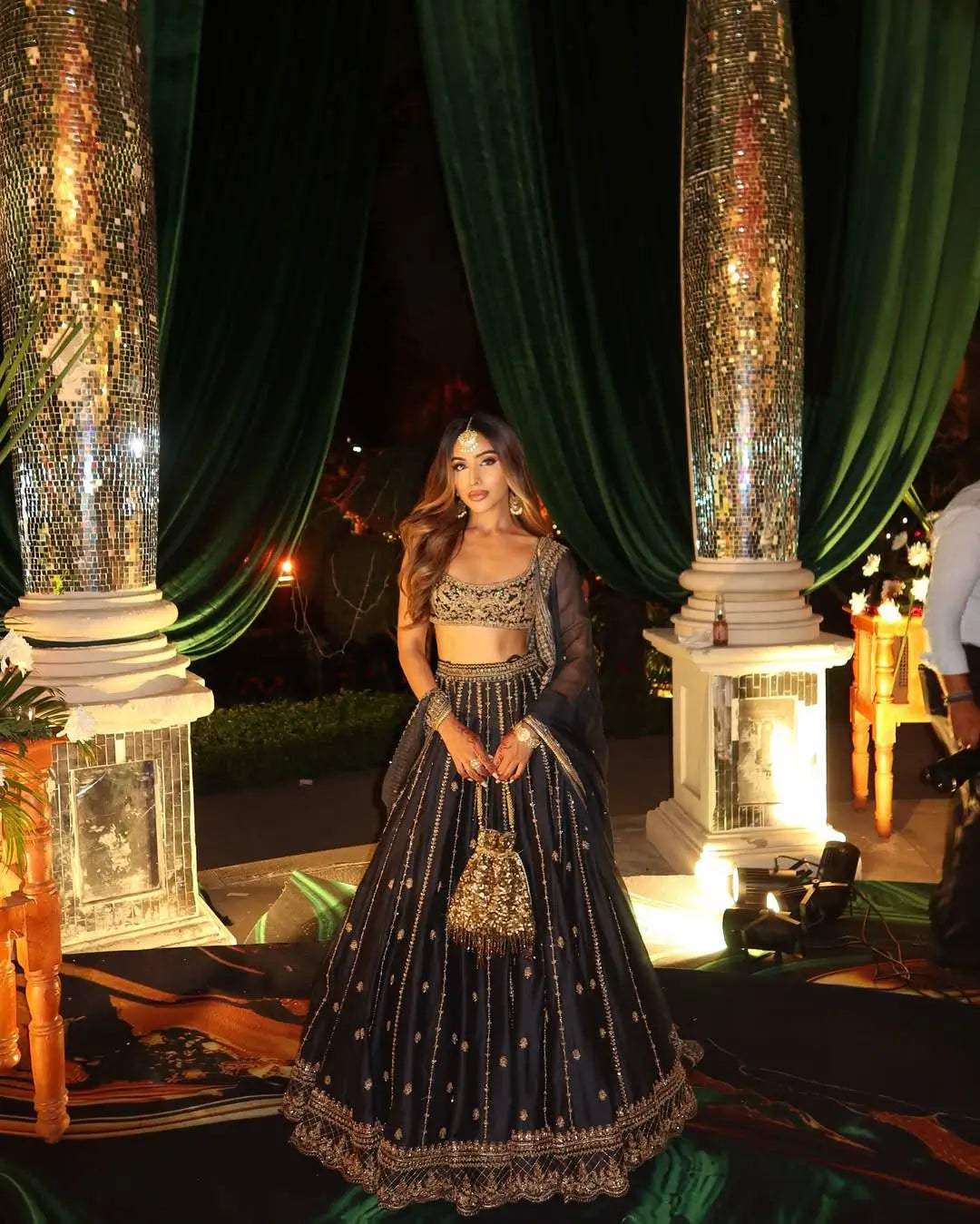 Black Sequin Zari Lehenga Set