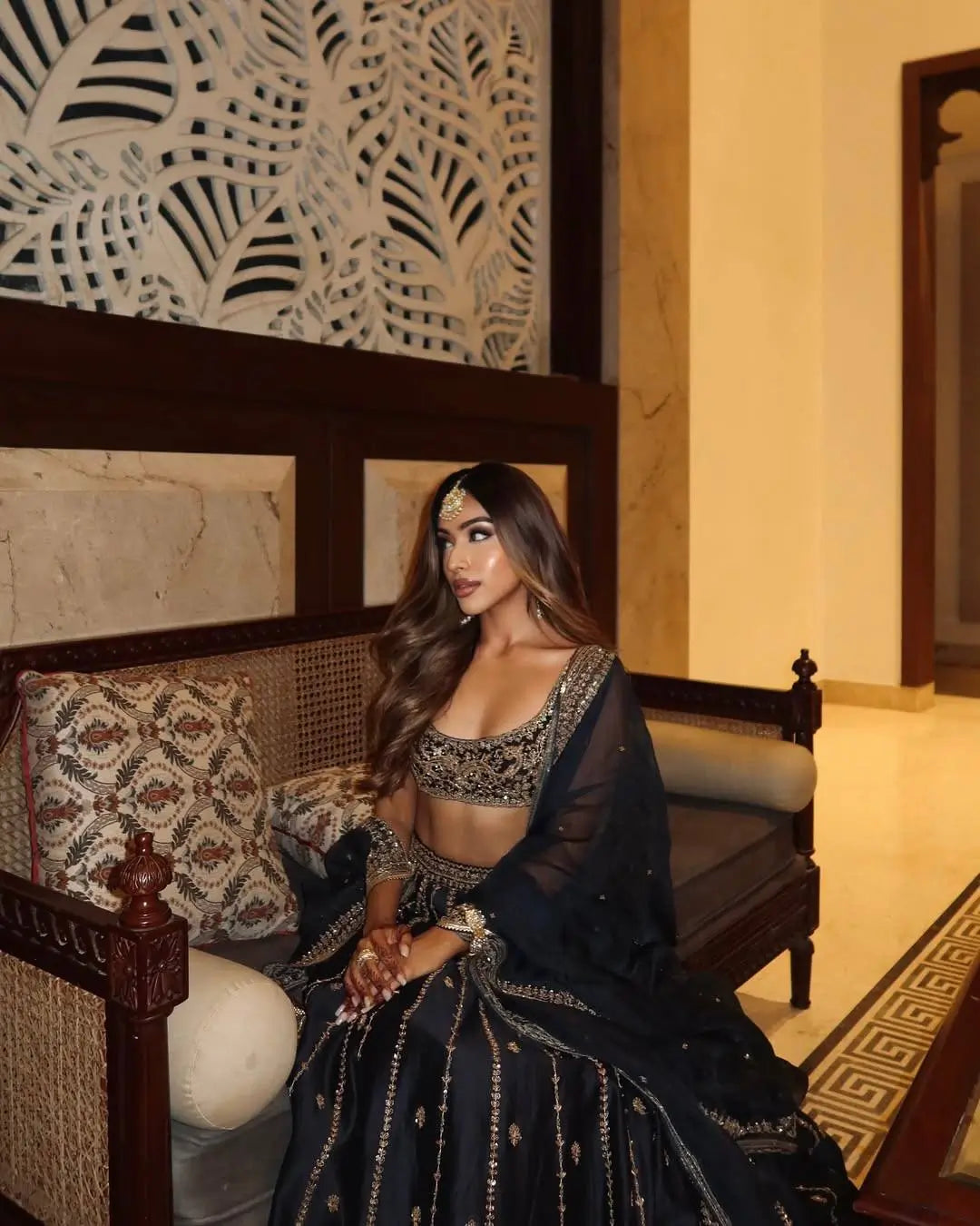 Black Sequin Zari Lehenga Set
