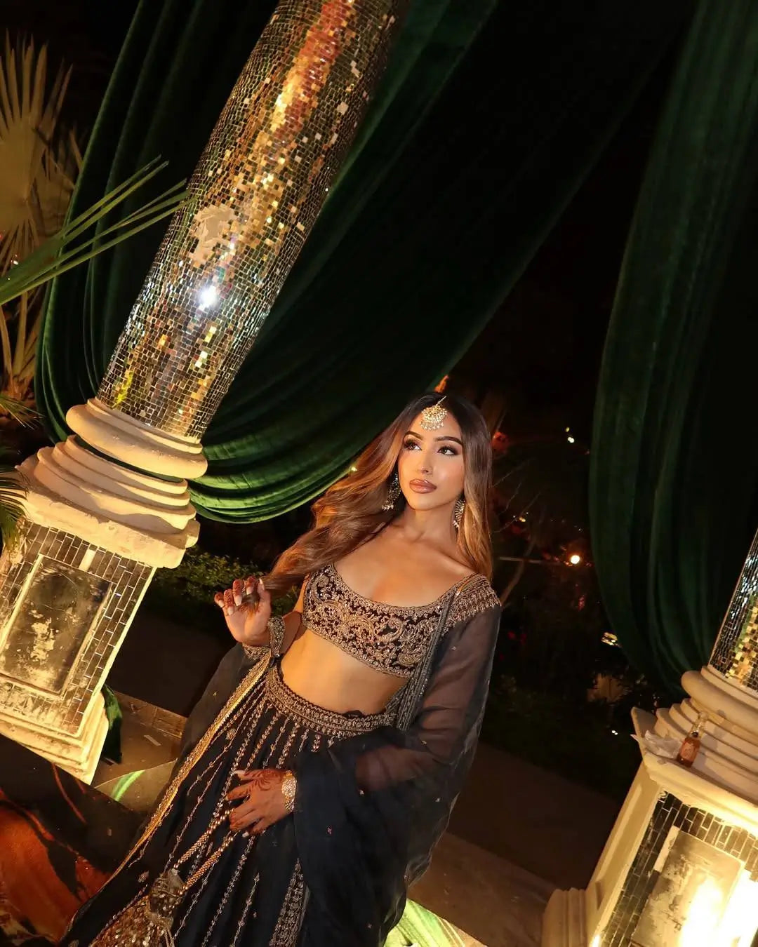 Black Sequin Zari Lehenga Set