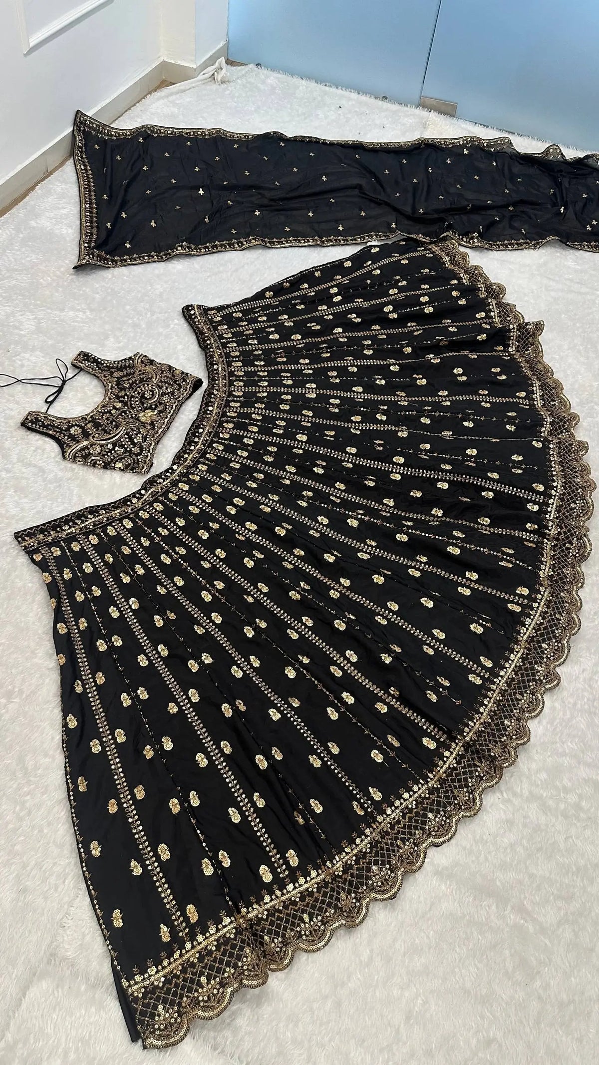 Black Sequin Zari Lehenga Set