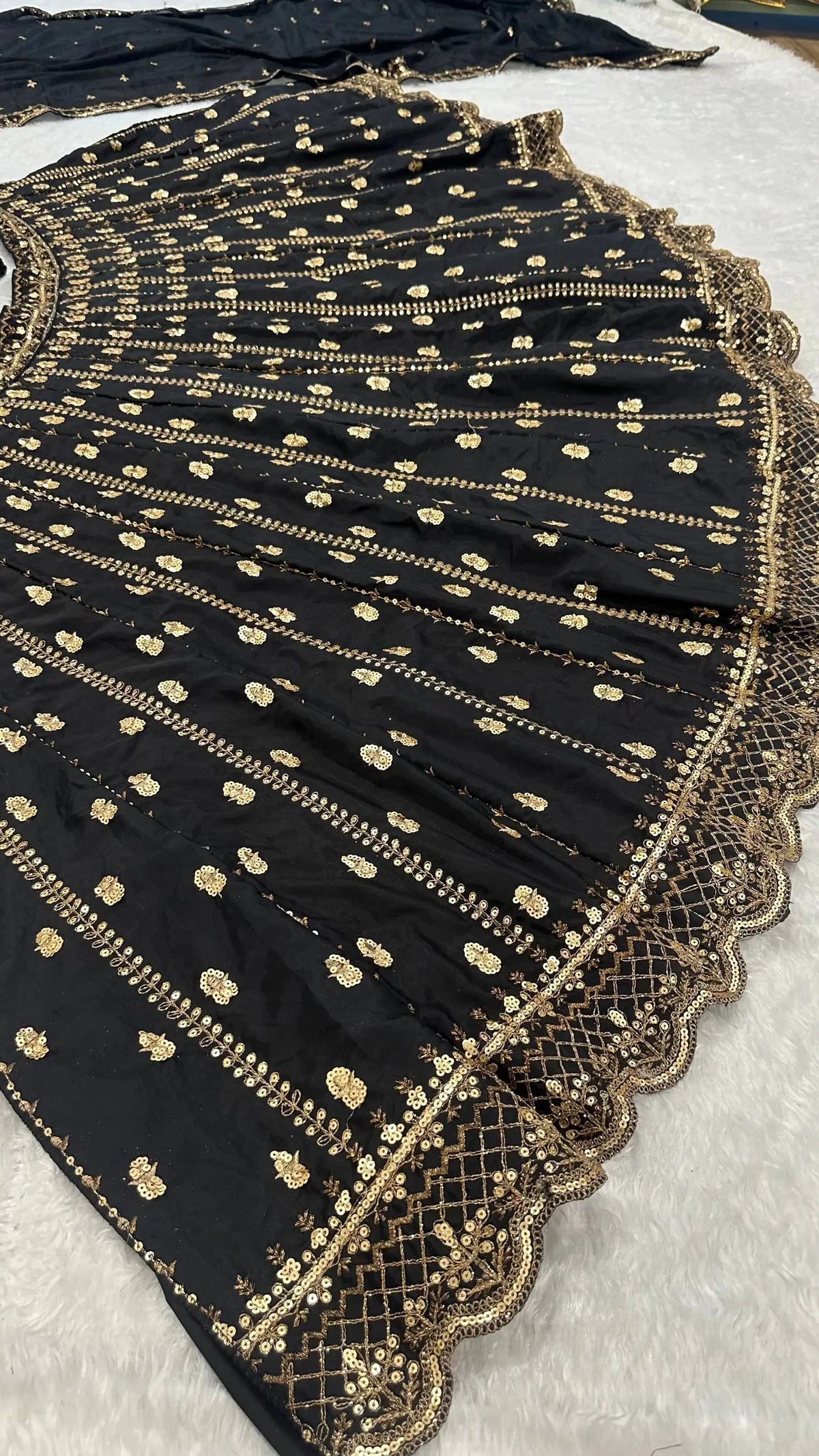 Black Sequin Zari Lehenga Set
