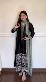 Black Threadwork Kurta Pant Set with Dupatta