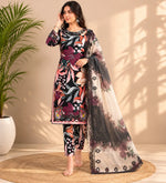 Black Tropical Print Muslin Embroidery Set