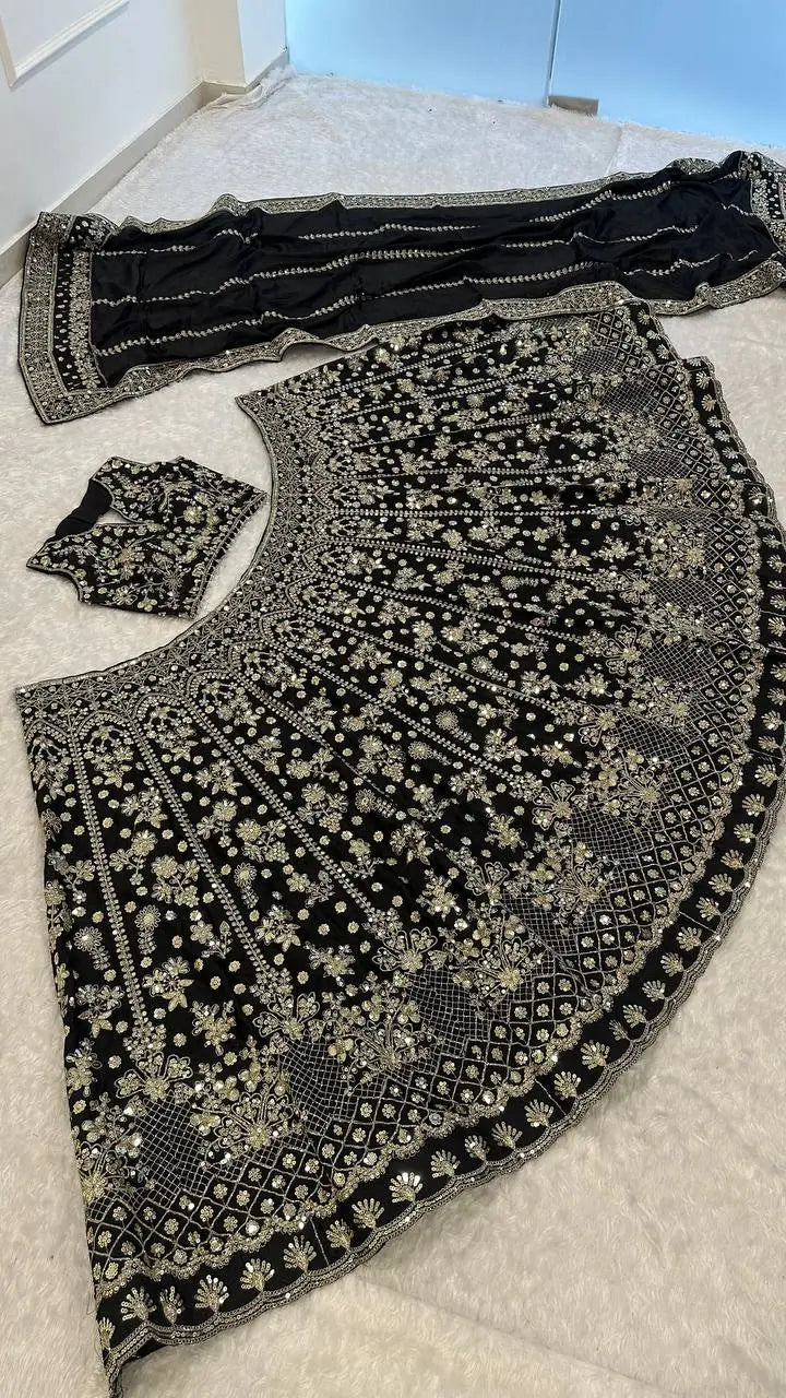 Black Zari Sequin Lehenga Set