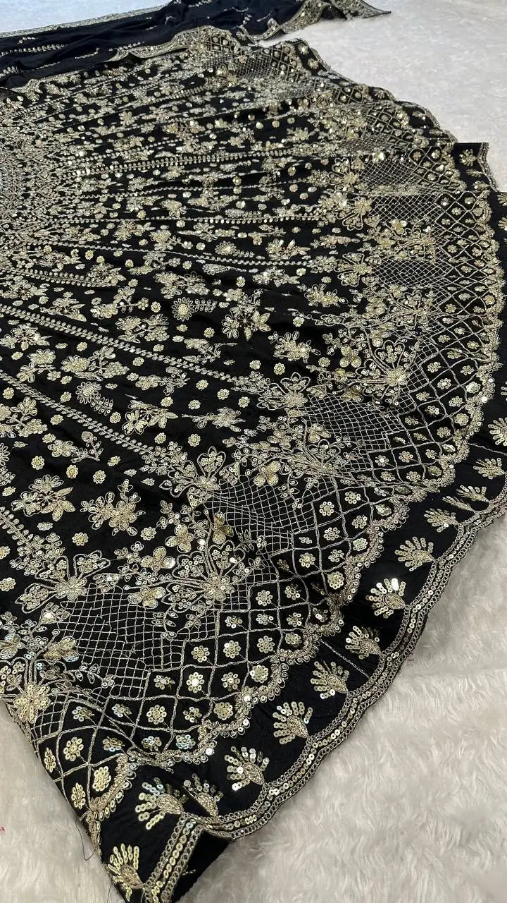 Black Zari Sequin Lehenga Set