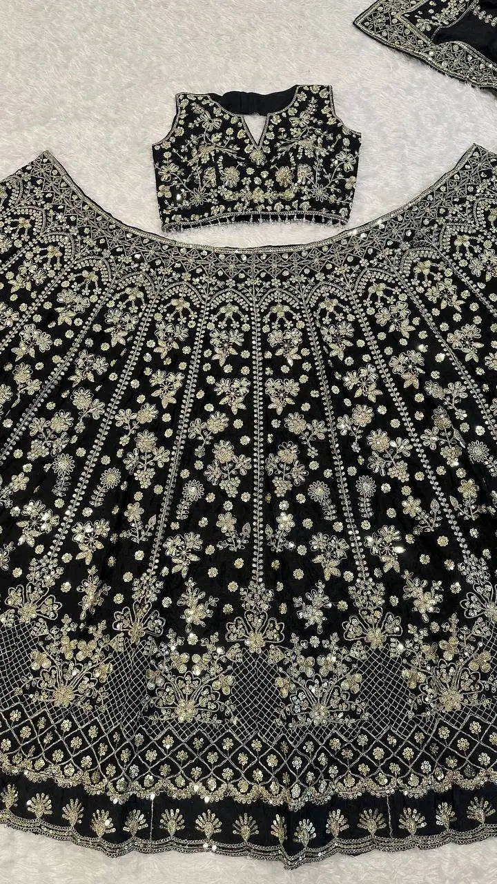 Black Zari Sequin Lehenga Set