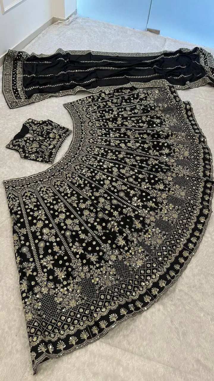 Black Zari Sequin Lehenga Set