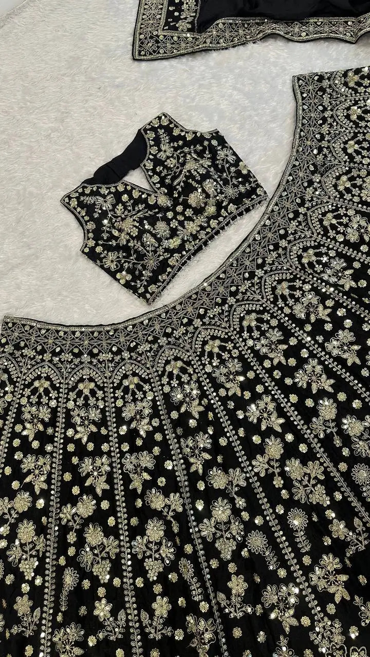Black Zari Sequin Lehenga Set
