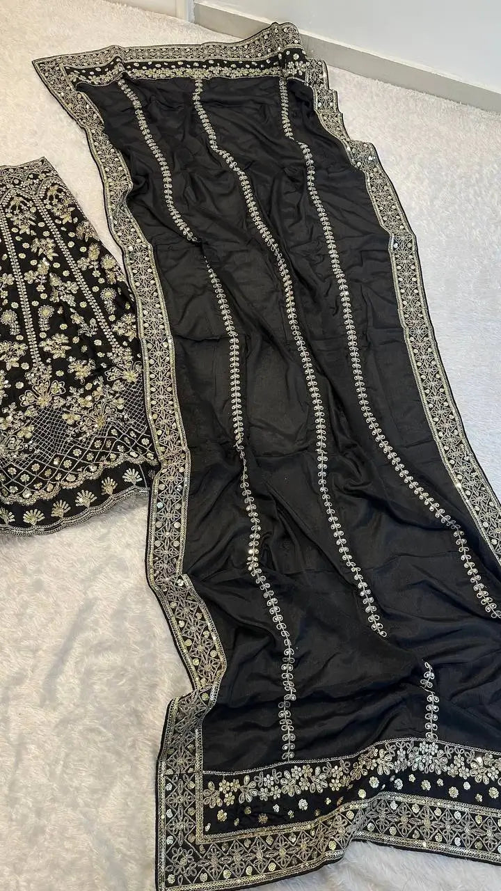 Black Zari Sequin Lehenga Set