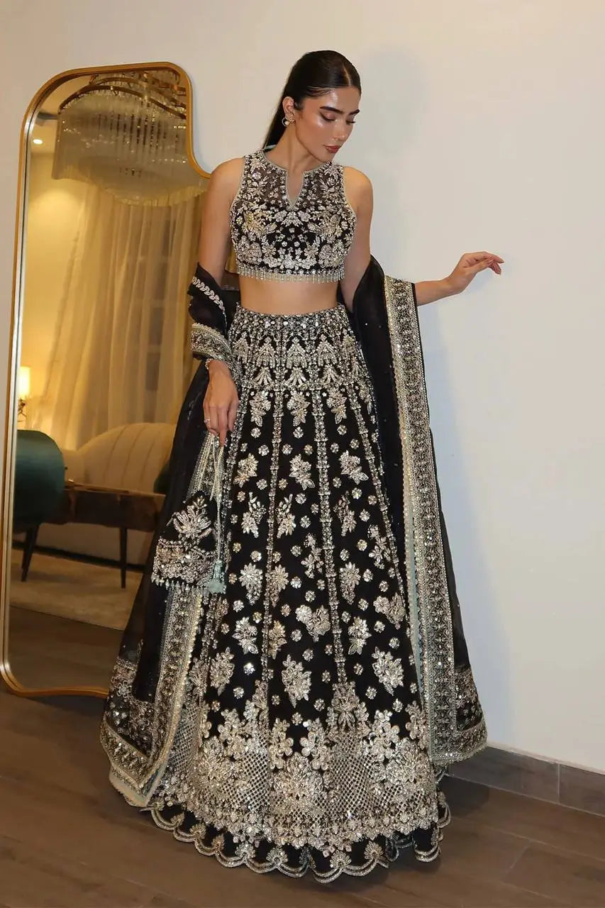 Black Zari Sequin Lehenga Set