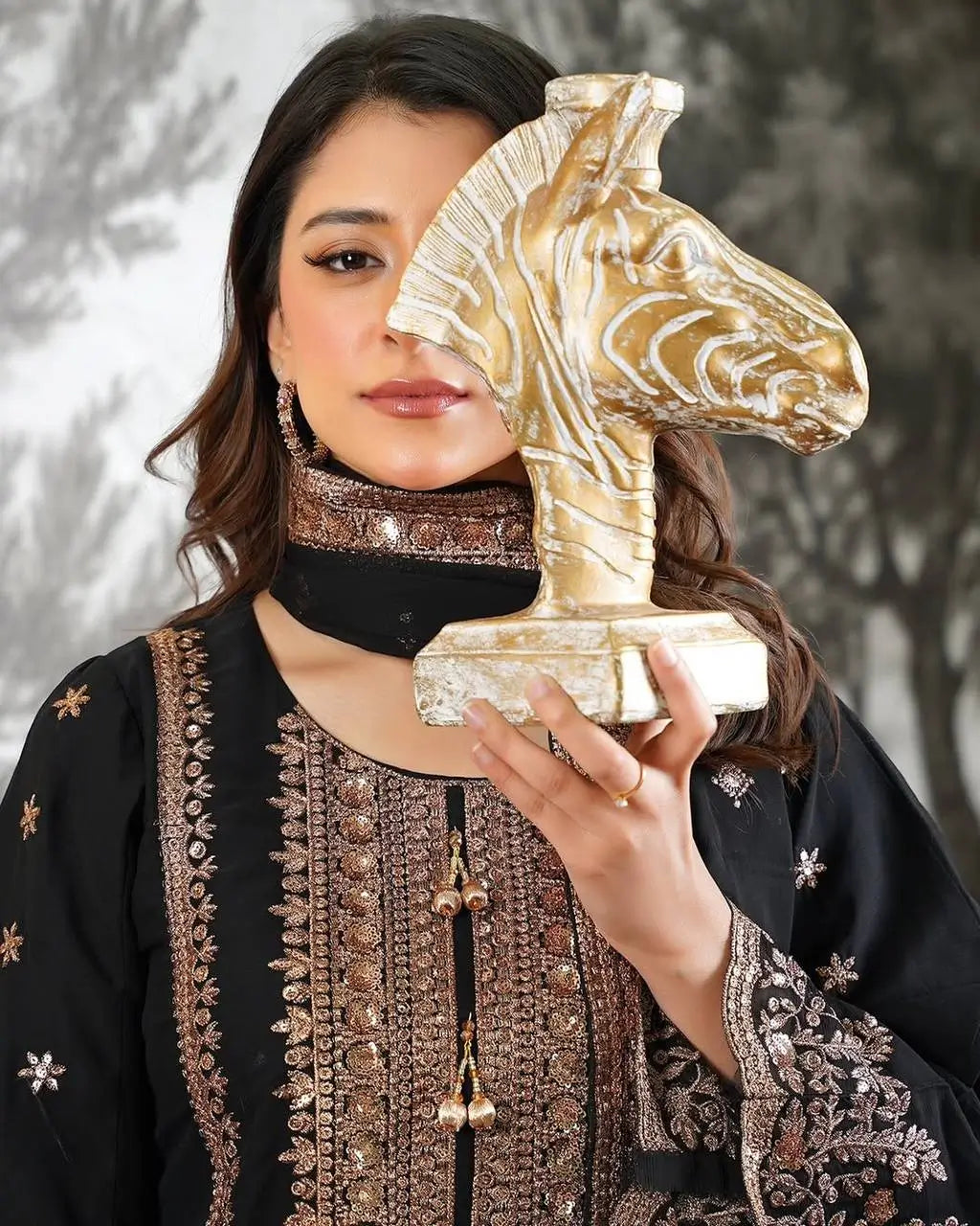 Black and Red Fendy Silk Sharara Suit Set for Festive and Occasion Wear