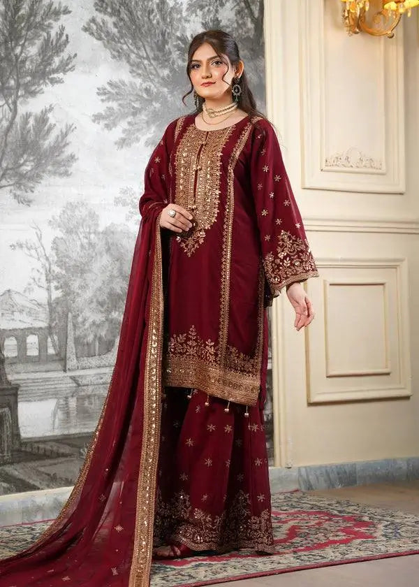 Black and Red Fendy Silk Sharara Suit Set for Festive and Occasion Wear