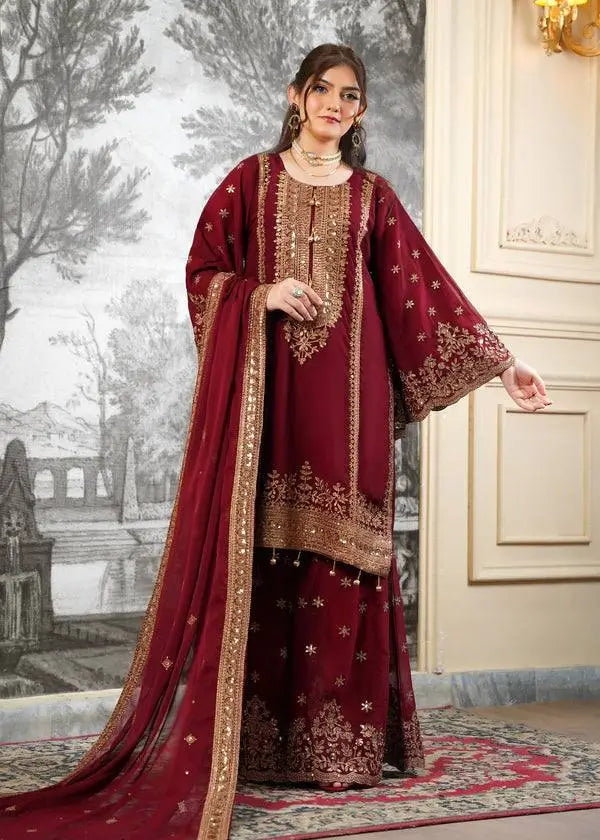 Black and Red Fendy Silk Sharara Suit Set for Festive and Occasion Wear