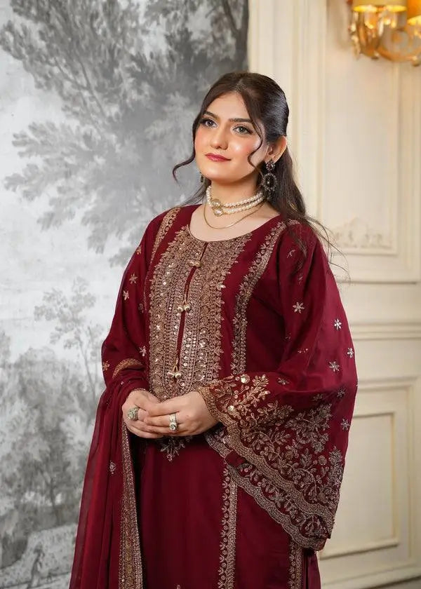 Black and Red Fendy Silk Sharara Suit Set for Festive and Occasion Wear