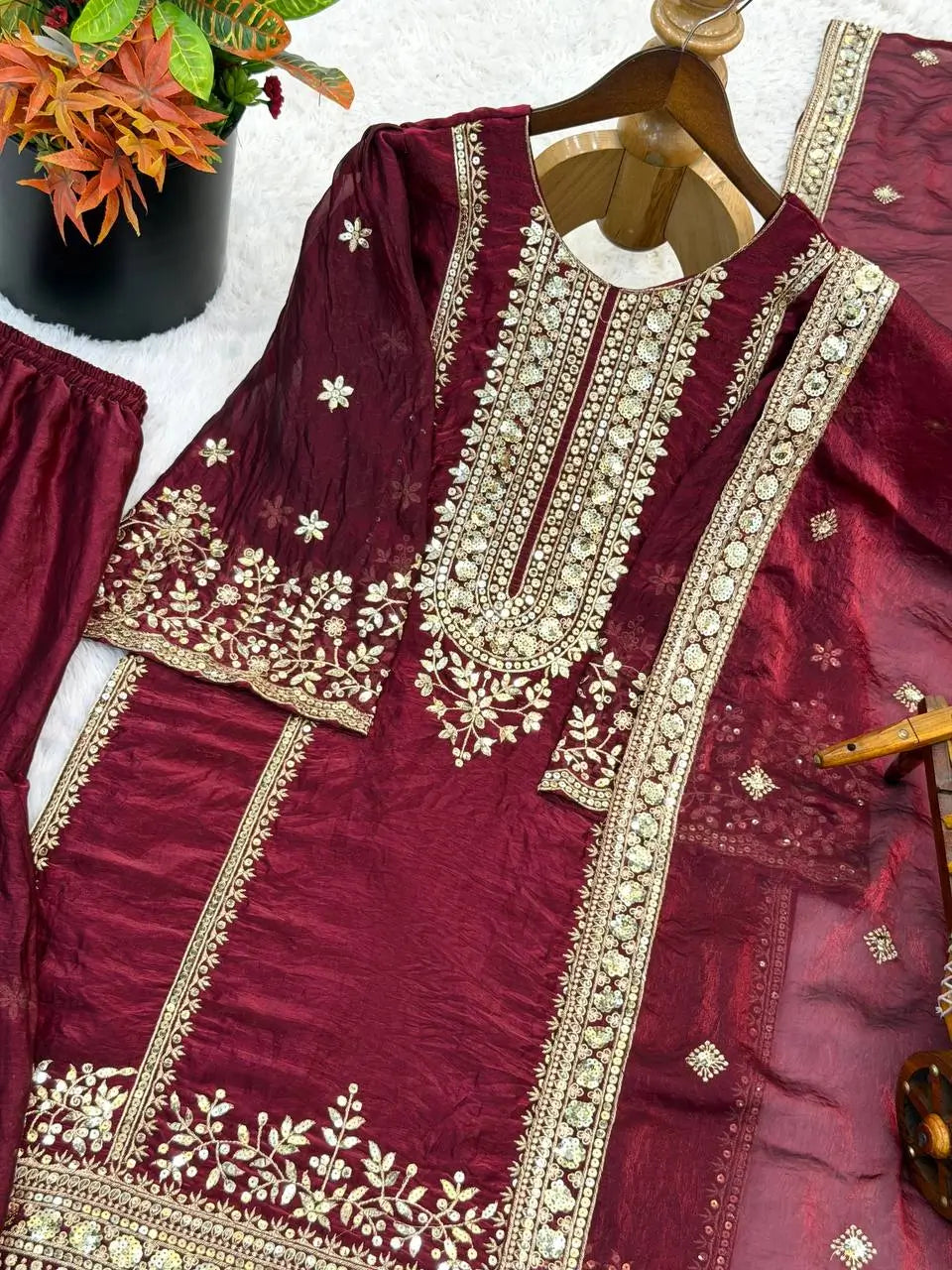 Black and Red Fendy Silk Sharara Suit Set for Festive and Occasion Wear