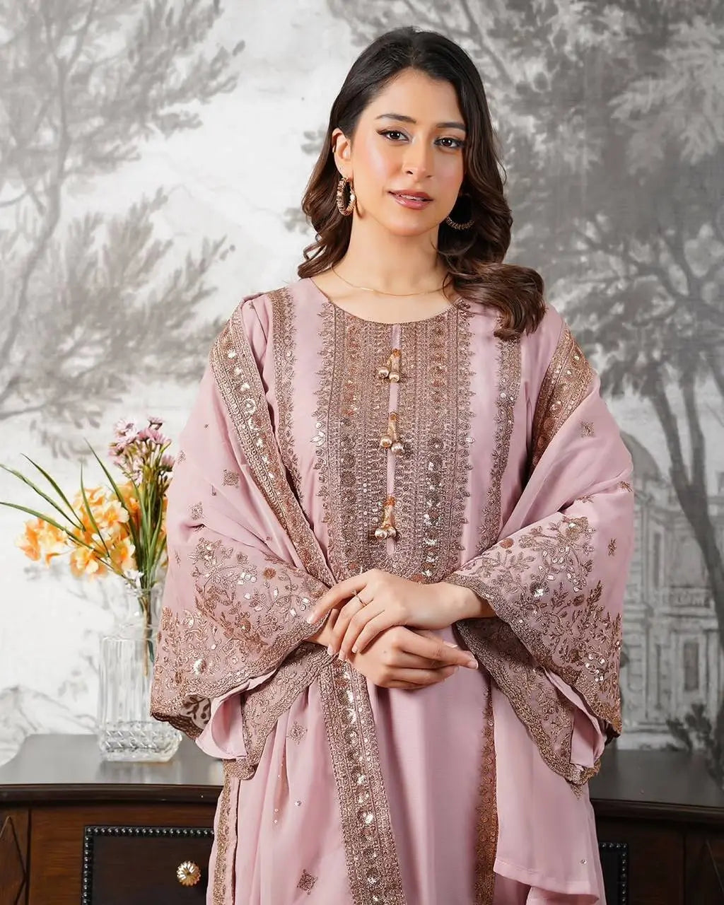 Black and Red Fendy Silk Sharara Suit Set for Festive and Occasion Wear