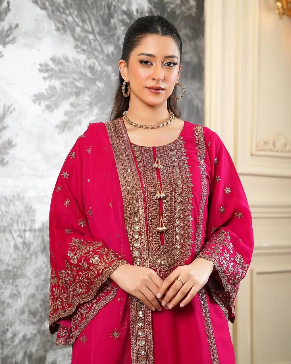 Black and Red Fendy Silk Sharara Suit Set for Festive and Occasion Wear