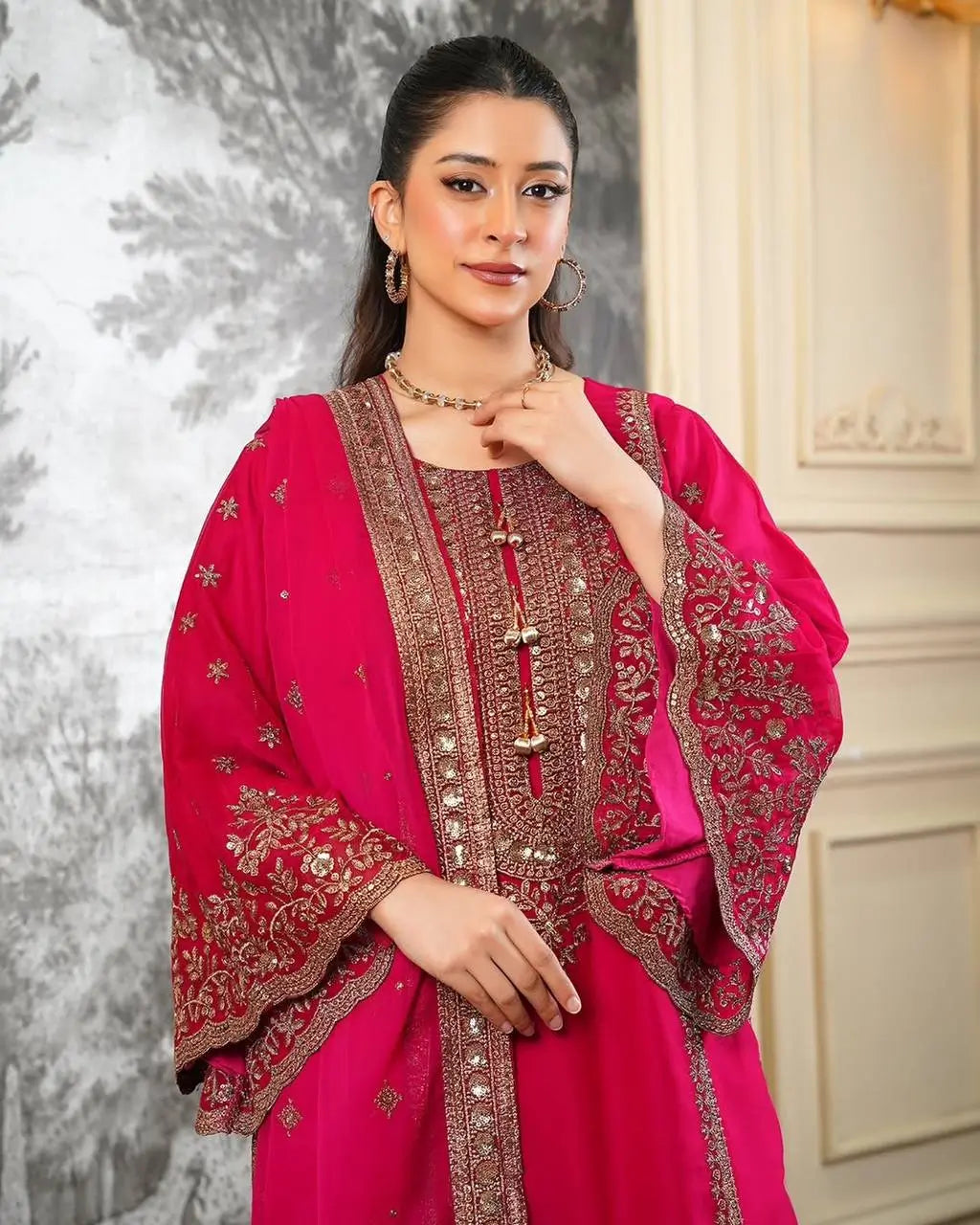 Black and Red Fendy Silk Sharara Suit Set for Festive and Occasion Wear