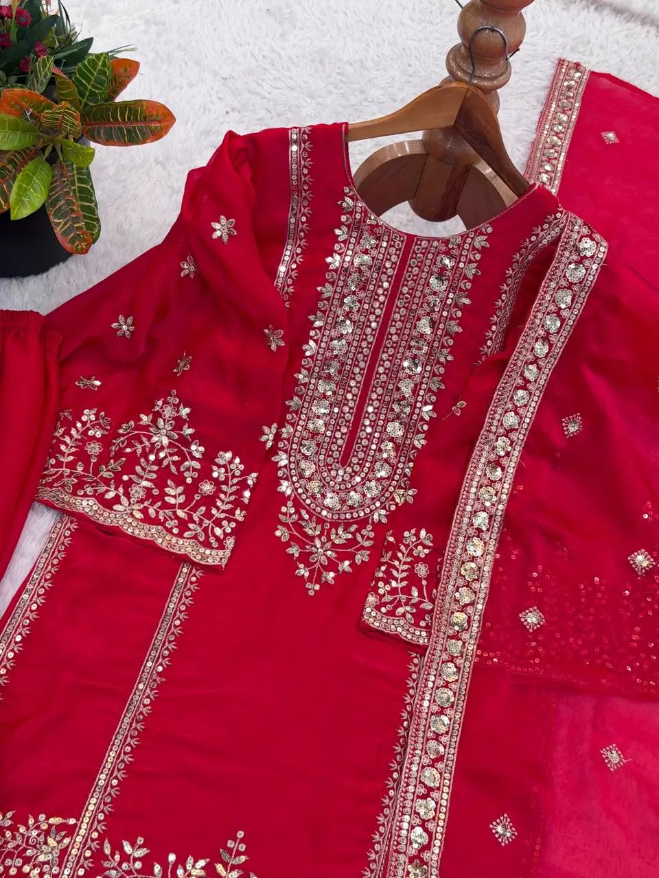 Black and Red Fendy Silk Sharara Suit Set for Festive and Occasion Wear