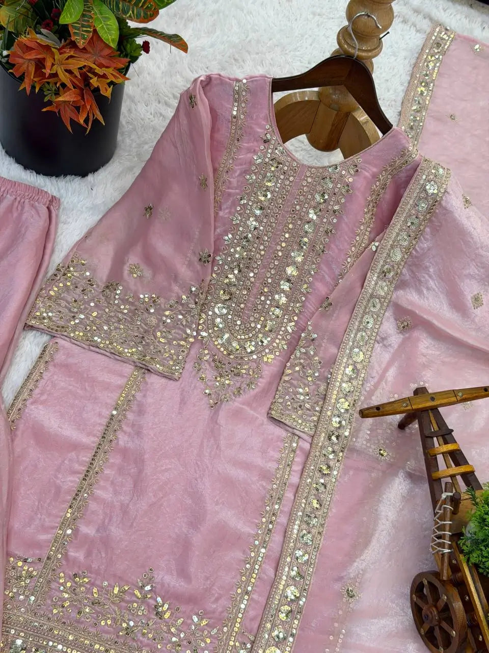 Black and Red Fendy Silk Sharara Suit Set for Festive and Occasion Wear
