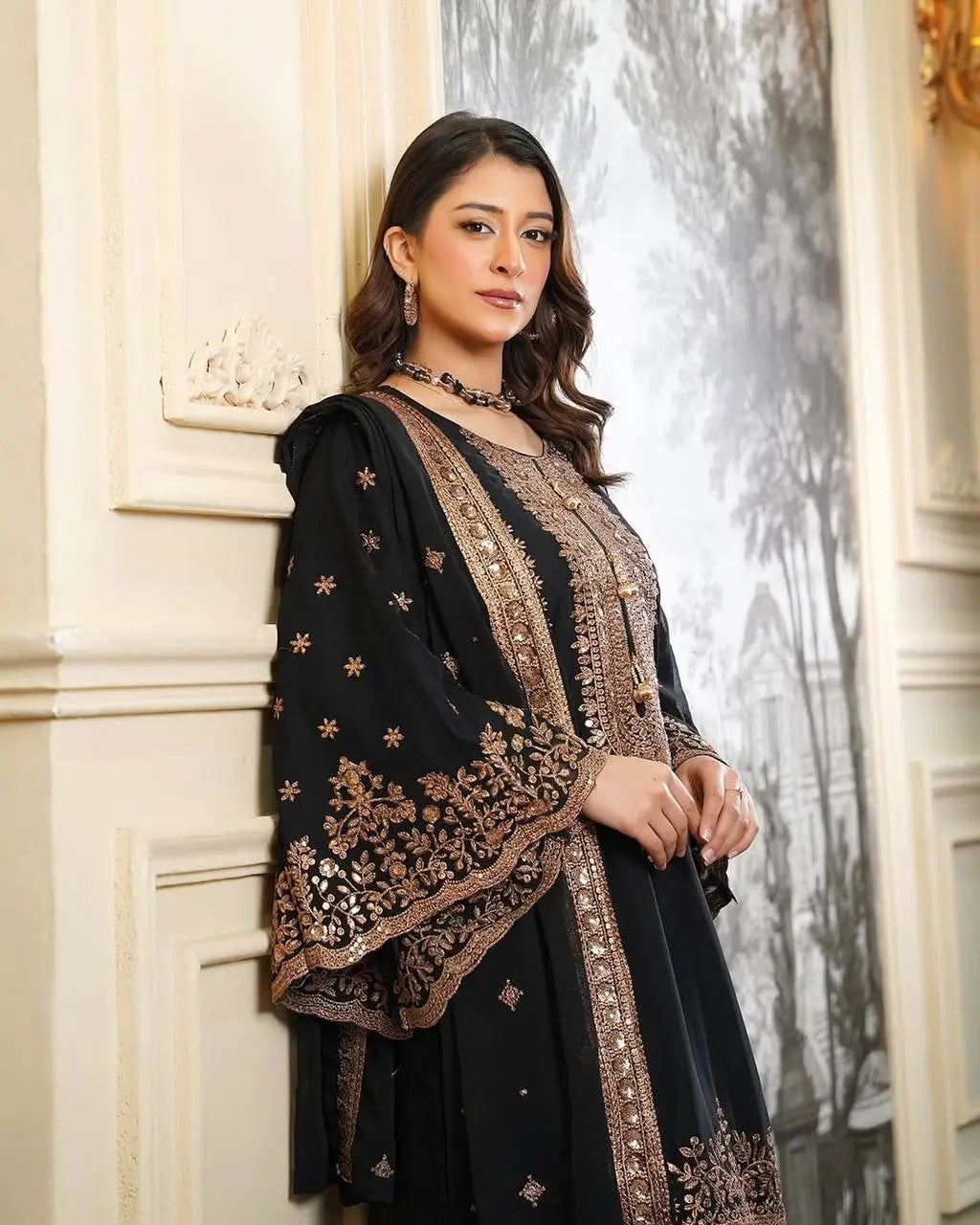 Black and Red Fendy Silk Sharara Suit Set for Festive and Occasion Wear