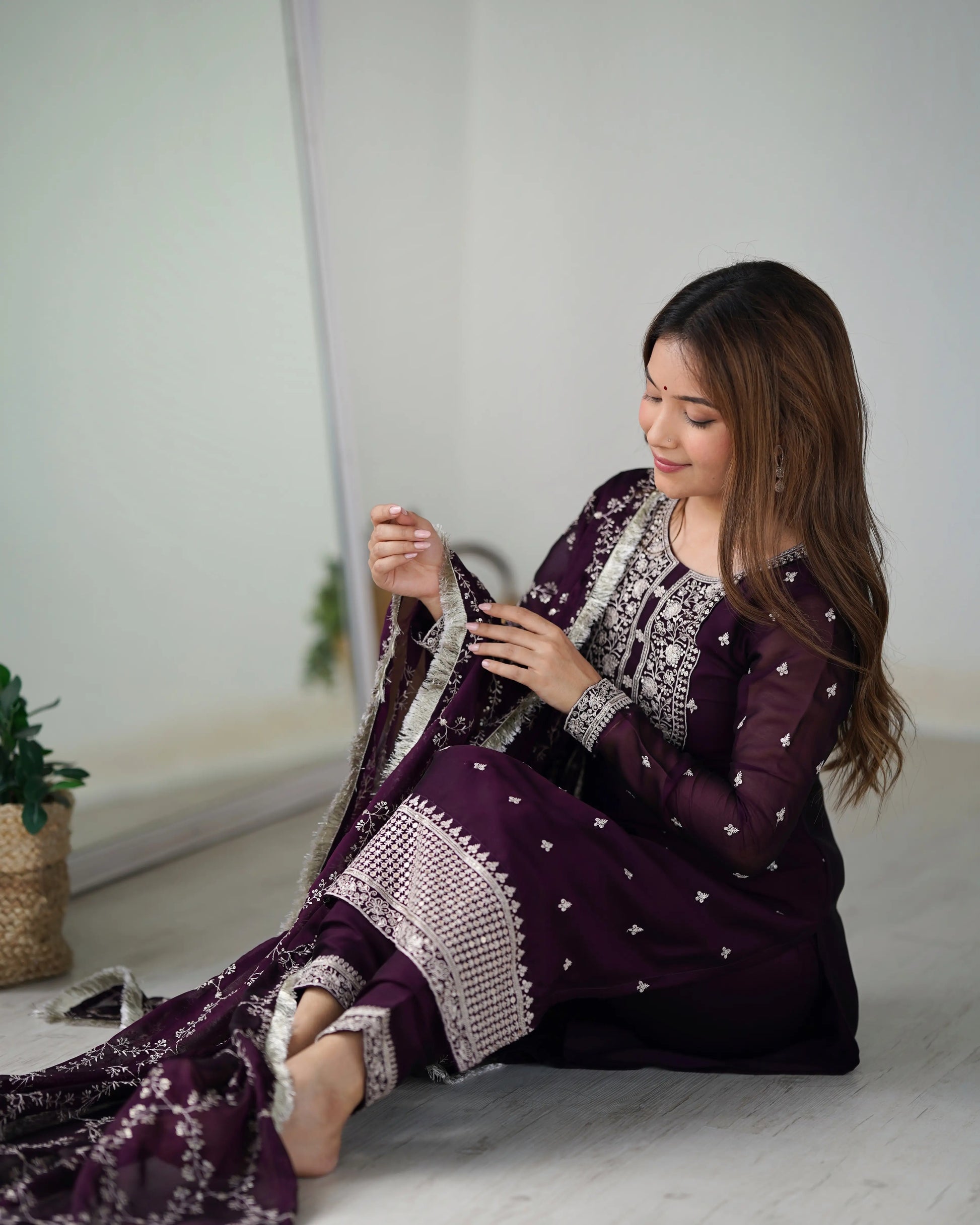 Blooming Rangoli Silk Embroidered Suit Set with Dupatta