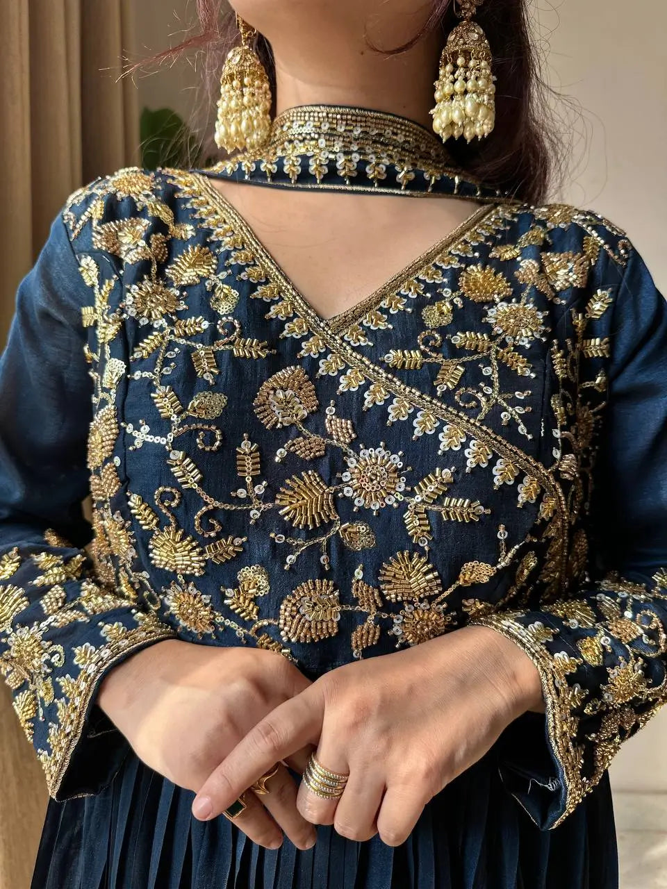 Blooming Vichitra Embroidered Floor Length Anarkali Set for Wedding and Festive Wear